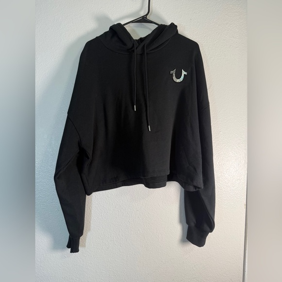 True Religion Black Cropped Hoodie - Picture 1 of 6